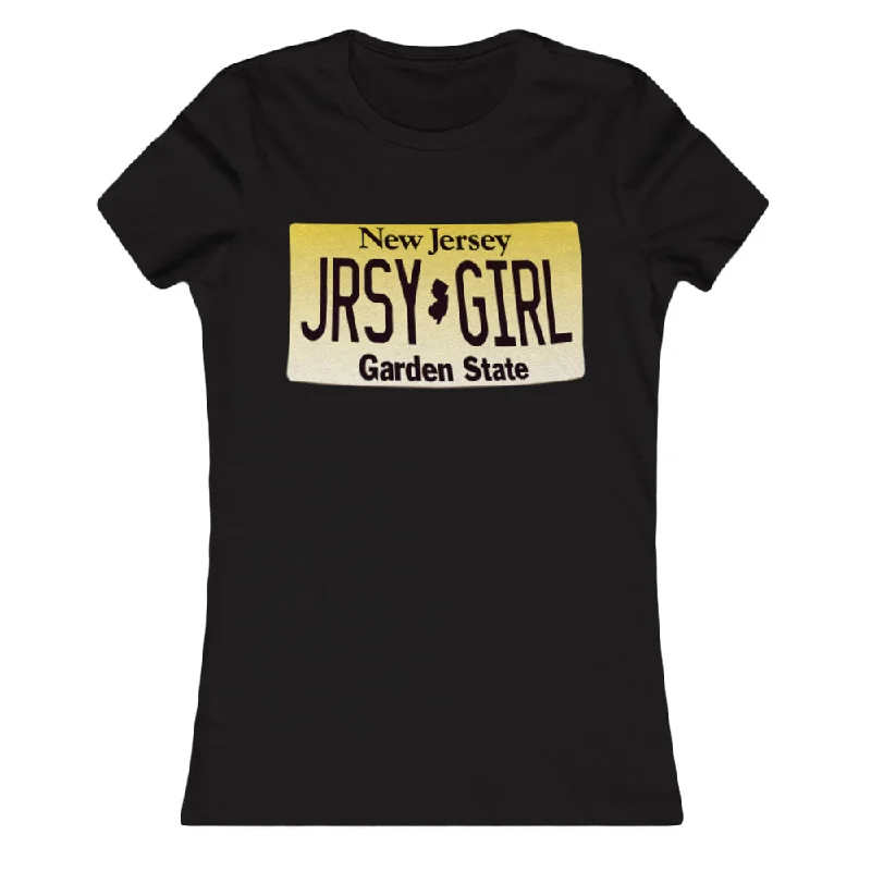 Jersey Girl License Plate Girls Shirt Notch Collar Peter Pan Collar Cowl Neck