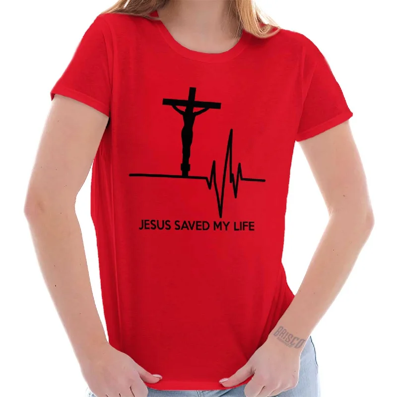 Jesus Saved My Life Ladies T Shirt Print Jacquard Patchwork