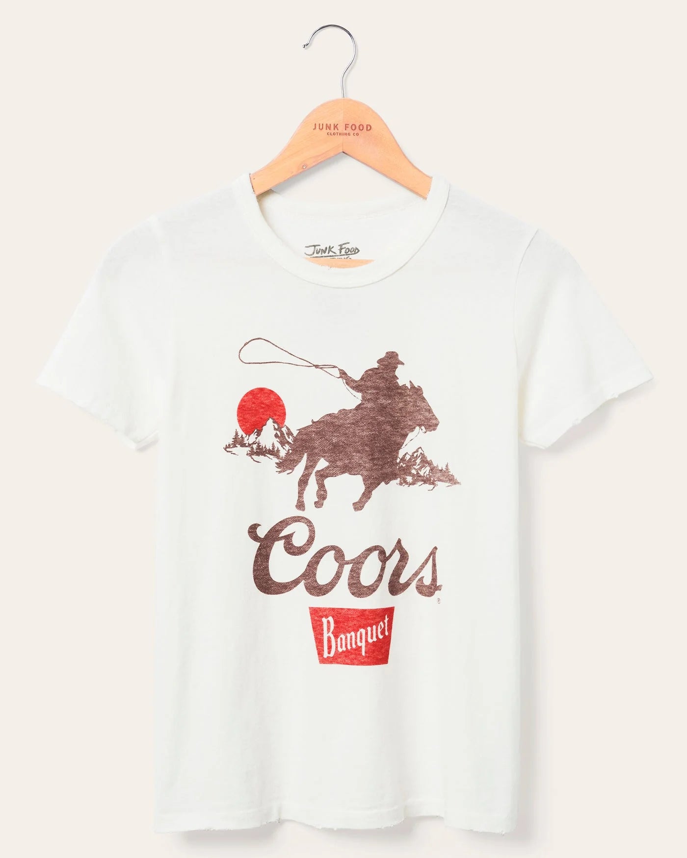 Junk Food Women's Coors Banquet Cowboy Original Tee - VINTAGE WHITE Chenille Blend Fleece Blend Nylon Blend