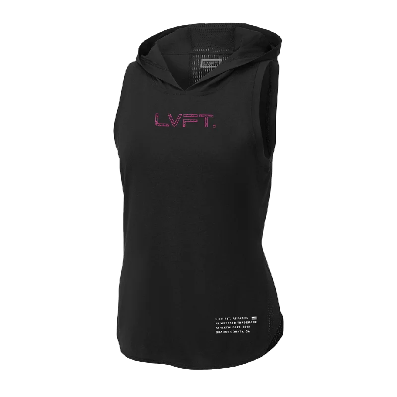 Ladies Vector Sleeveless Hoodie - Black / Pink Hoodie with Sequins Glamorous Eye-catching Ladies Vector Sleeveless Hoodie - Black / Pink Hoodie with Sequins Glamorous Eye-catching
