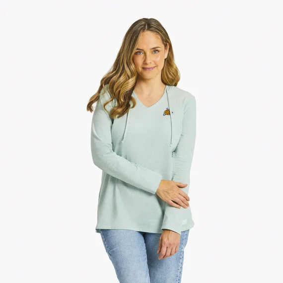 Life is Good. Women's Roaming Turtle Long Sleeve Striped Crusher-LITE Hooded Tee, Sage Green Hoodie with Ribbed Cuffs Snug Fit Comfort