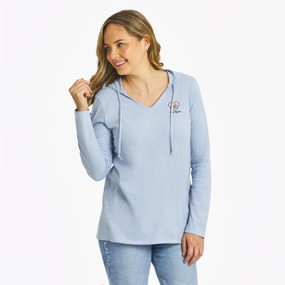 Life is Good. Women's Simple Daisy Heart Long Sleeve Striped Crusher-LITE Hooded Tee, Glacier Blue Hoodie with Pattern Geometric Abstract Life is Good. Women's Simple Daisy Heart Long Sleeve Striped Crusher-LITE Hooded Tee, Glacier Blue Hoodie with Pattern Geometric Abstract