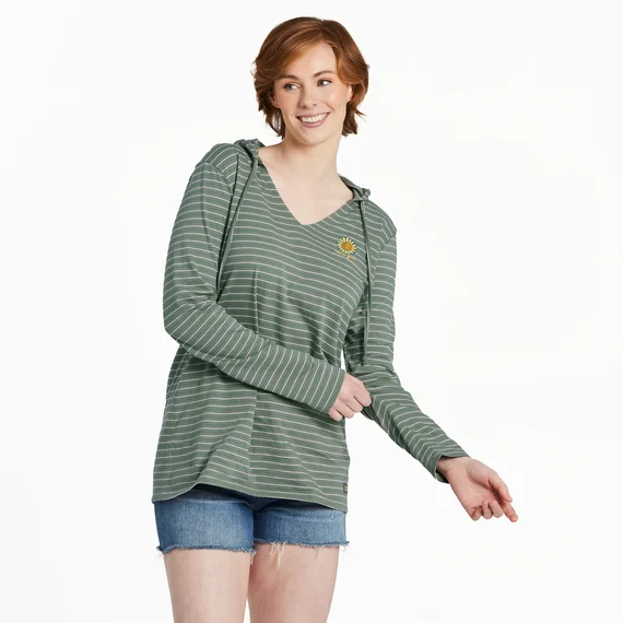 Life is Good. Women's Sunflower Long Sleeve Striped Crusher-LITE Hooded Tee, Moss Green Hoodie with Applique Textured Unique Life is Good. Women's Sunflower Long Sleeve Striped Crusher-LITE Hooded Tee, Moss Green Hoodie with Applique Textured Unique