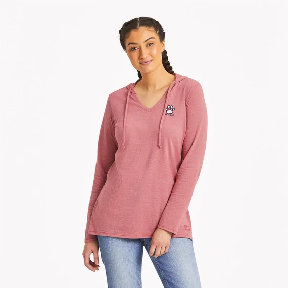 Life is Good. Women's Vintage Paw Print Long Sleeve Striped Crusher-LITE Hooded Tee, Faded Red Hoodie with Mesh Breathable Sporty Life is Good. Women's Vintage Paw Print Long Sleeve Striped Crusher-LITE Hooded Tee, Faded Red Hoodie with Mesh Breathable Sporty