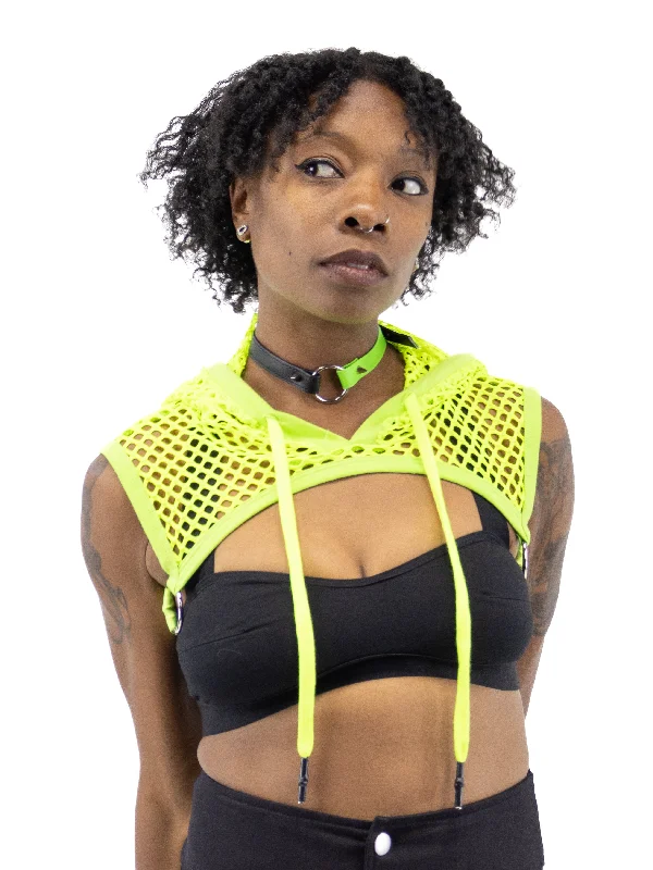 Lime Fishnet Hooded Harness Hoodie with High Neck Warm Protective