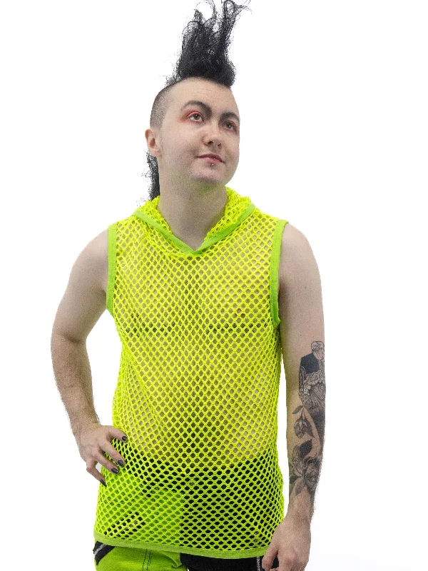 Lime Fishnet Hoodie Tank Top UNISEX Hoodie with High-Low Hem Asymmetrical Trendy