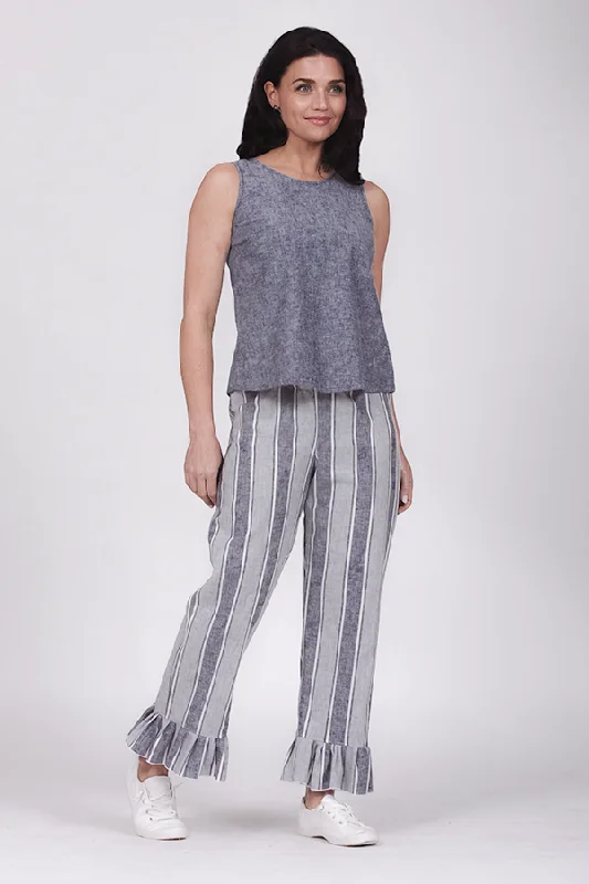 linen cotton ruffle pants Formal Wide-Leg Pants