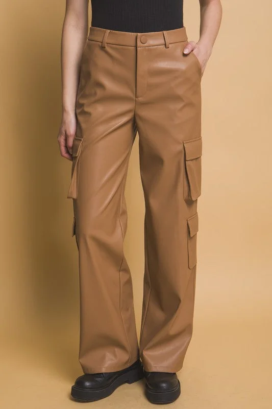 Love Tree PU Leather Cargo Pants Lightweight Linen Pants