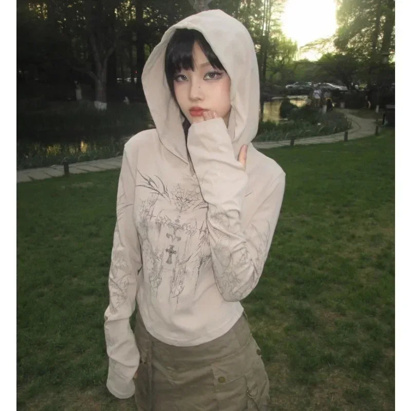 Lunivop Korean Tattoo Printed Sexy Slim Long-sleeved T-shirt Women Spring New High Street Fashion All Match Hooded Crop Tops Hoodie with Reflective Safety Nightwear Lunivop Korean Tattoo Printed Sexy Slim Long-sleeved T-shirt Women Spring New High Street Fashion All Match Hooded Crop Tops Hoodie with Reflective Safety Nightwear