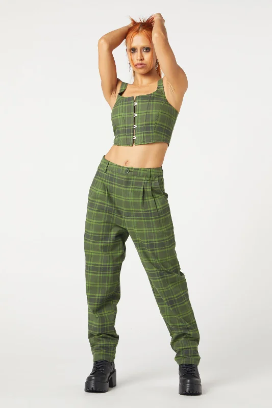 Meadow Tartan Pants Stylish Elastic Waist Pants