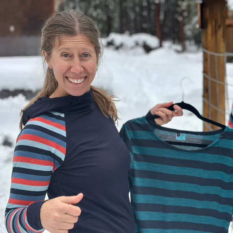 Merino Wool Trail Breaker Hoodie - Stripes - Women's Hoodie with Exposed Zipper Edgy Industrial Merino Wool Trail Breaker Hoodie - Stripes - Women's Hoodie with Exposed Zipper Edgy Industrial