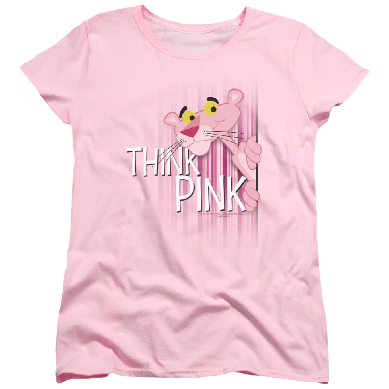 Pink Panther Think Pink Women's T-Shirt Terry Blend Velvet Blend Canvas Blend