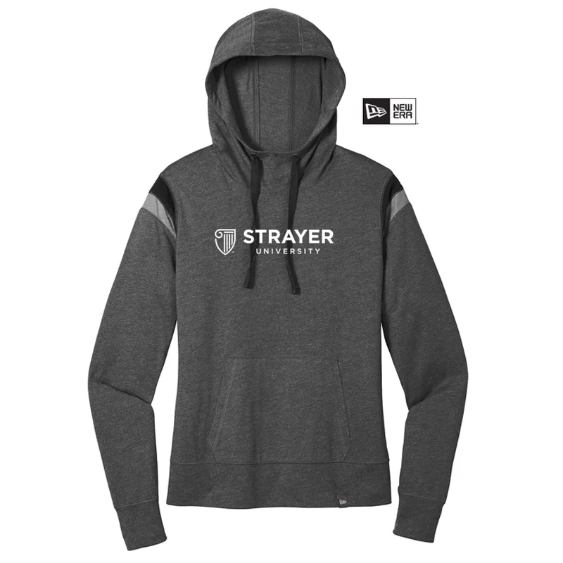 NEW STRAYER New Era ® Ladies Heritage Blend Varsity Hoodie-Black Heather/ Black/ Shadow Grey Heather Hoodie with Contrast Stitching Detailed Premium NEW STRAYER New Era ® Ladies Heritage Blend Varsity Hoodie-Black Heather/ Black/ Shadow Grey Heather Hoodie with Contrast Stitching Detailed Premium