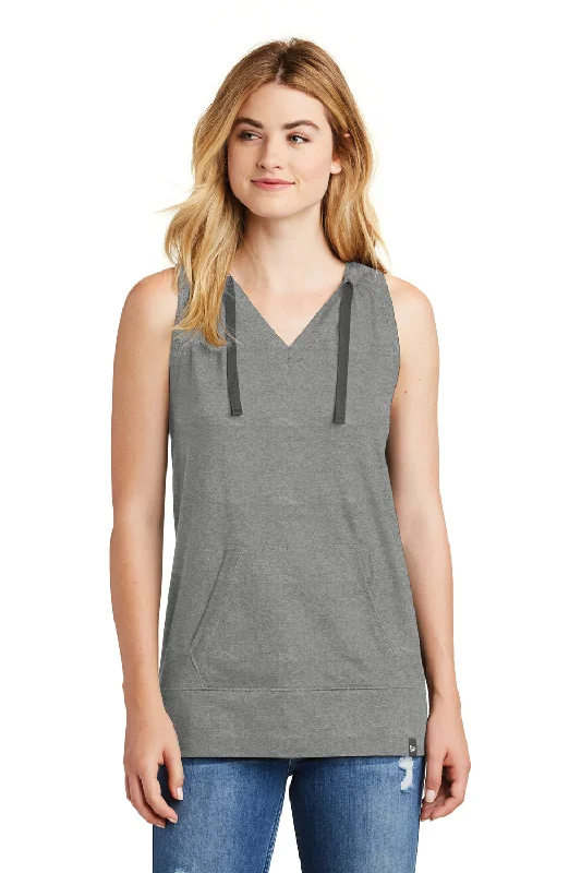 New Era Womens Heritage Hooded Tank Top - Heather Shadow Grey Hoodie with Stripes Bold Sporty New Era Womens Heritage Hooded Tank Top - Heather Shadow Grey Hoodie with Stripes Bold Sporty