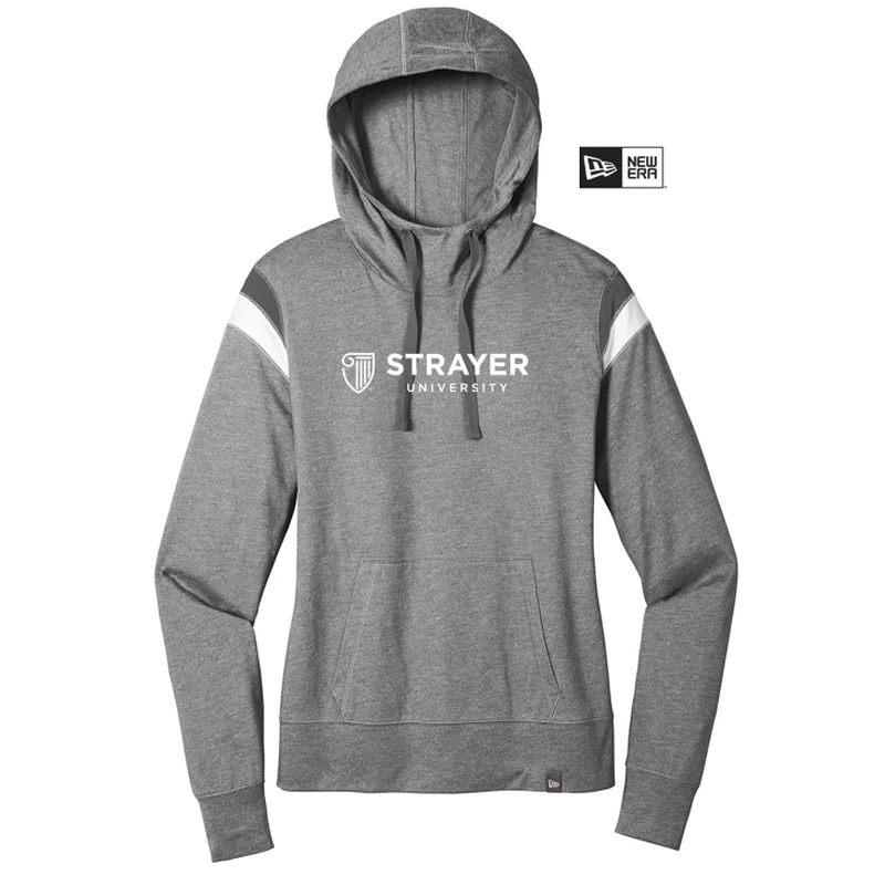 NEW STRAYER New Era ® Ladies Heritage Blend Varsity Hoodie- Shadow Grey Heather/ Graphite/ White Hoodie with Gradient Ombre Colorful NEW STRAYER New Era ® Ladies Heritage Blend Varsity Hoodie- Shadow Grey Heather/ Graphite/ White Hoodie with Gradient Ombre Colorful