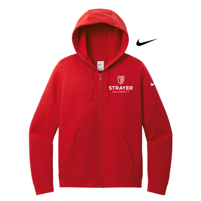 NEW STRAYER Nike Ladies Club Fleece Sleeve Swoosh Full-Zip Hoodie - University Red Hoodie with Ribbed Neckline Snug Warm NEW STRAYER Nike Ladies Club Fleece Sleeve Swoosh Full-Zip Hoodie - University Red Hoodie with Ribbed Neckline Snug Warm