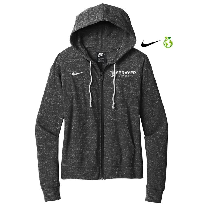 NEW STRAYER Nike Ladies Gym Vintage Full-Zip Hoodie - Team Black Hoodie with Hem Drawcord Adjustable Customizable NEW STRAYER Nike Ladies Gym Vintage Full-Zip Hoodie - Team Black Hoodie with Hem Drawcord Adjustable Customizable