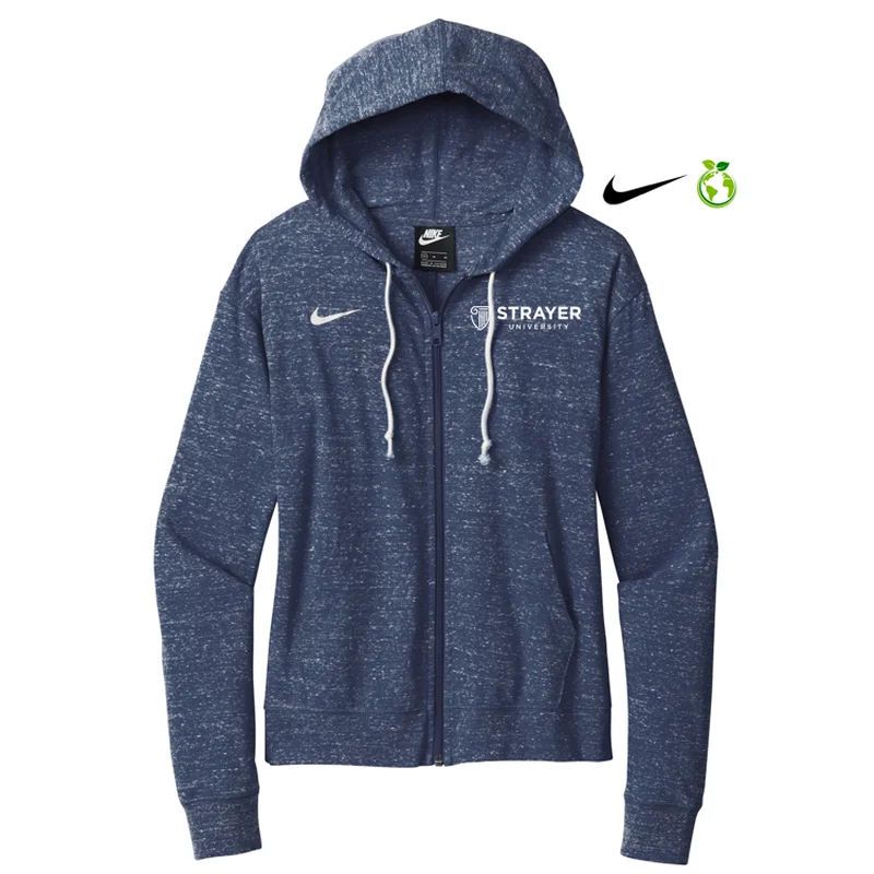 NEW STRAYER Nike Ladies Gym Vintage Full-Zip Hoodie - Team Navy Zip Hoodie Drawstring Kangaroo Pocket NEW STRAYER Nike Ladies Gym Vintage Full-Zip Hoodie - Team Navy Zip Hoodie Drawstring Kangaroo Pocket