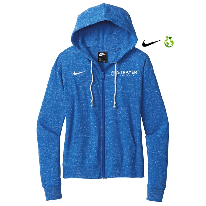NEW STRAYER Nike Ladies Gym Vintage Full-Zip Hoodie - Team Royal Hoodie with Snap Buttons Easy Quick