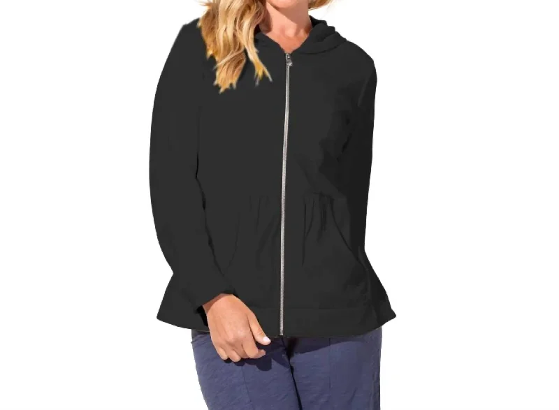 Ocean Front Beach Hoodie In Black Hoodie with Ribbed Hem Stretchable Secure