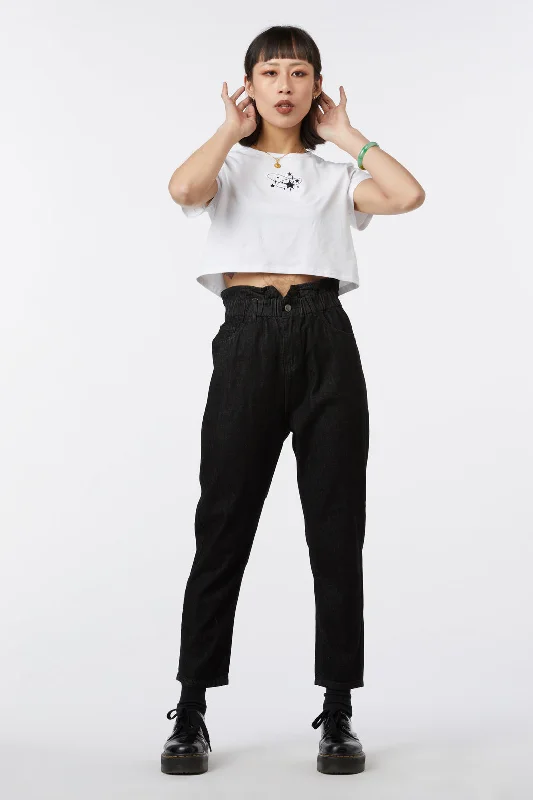 Paper Bag Waist Denim Pant Wide-Legged Palazzos