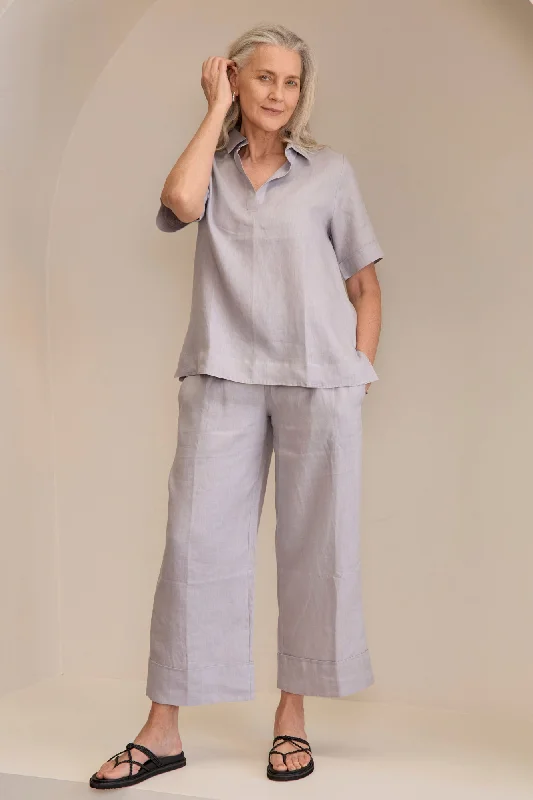 Paris Linen Pants Silver Classic Bootcut Trousers