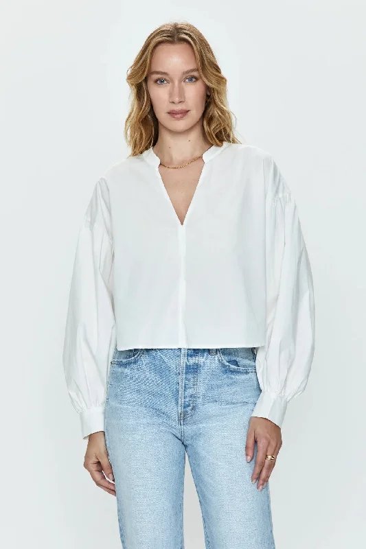 Pistola Lou Puff Sleeve Shirt LE BLANC Zippered Front Buttoned Front Snap Front