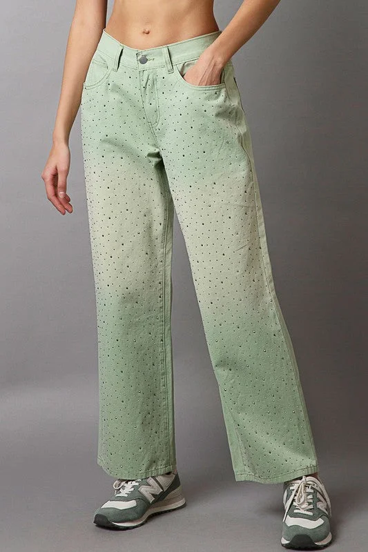 POL Embellishments Gradient Wide Leg Pants Soft Wool Pants