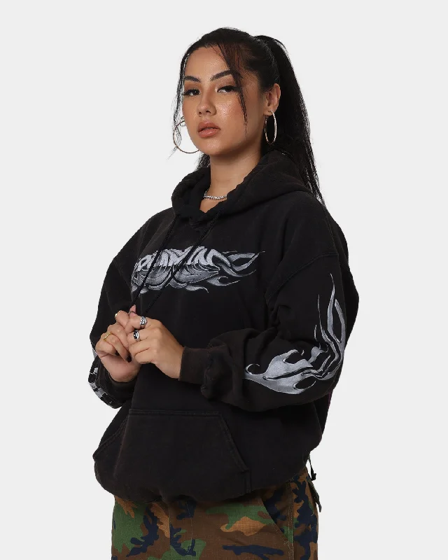 Rodman Brand Metal Logo Vintage Hoodie Black Wash Hoodie with Hem Ribbing Snug Secure Rodman Brand Metal Logo Vintage Hoodie Black Wash Hoodie with Hem Ribbing Snug Secure