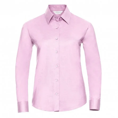 Russell Collection Ladies/Womens Long Sleeve Easy Care Oxford Shirt Collared Crew Neck Turtle Neck