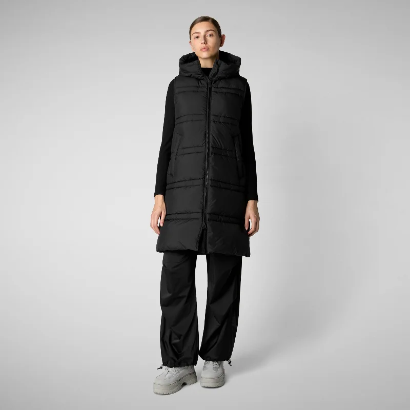 Women's hooded vest Judee in black Hoodie with Drop Shoulder Relaxed Streetwear