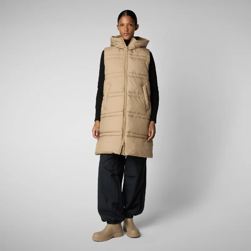 Women's hooded vest Judee in stardust beige Hoodie with Exposed Zipper Edgy Industrial Women's hooded vest Judee in stardust beige Hoodie with Exposed Zipper Edgy Industrial