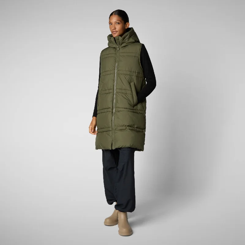 Women's hooded vest Judee in sherwood green Hoodie with Rolled Sleeves Casual Relaxed Women's hooded vest Judee in sherwood green Hoodie with Rolled Sleeves Casual Relaxed