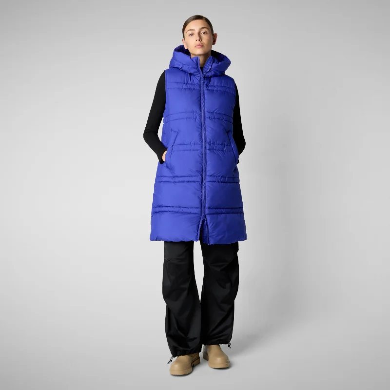 Women's hooded vest Judee in gentian blue Hoodie with Set-In Sleeves Structured Classic