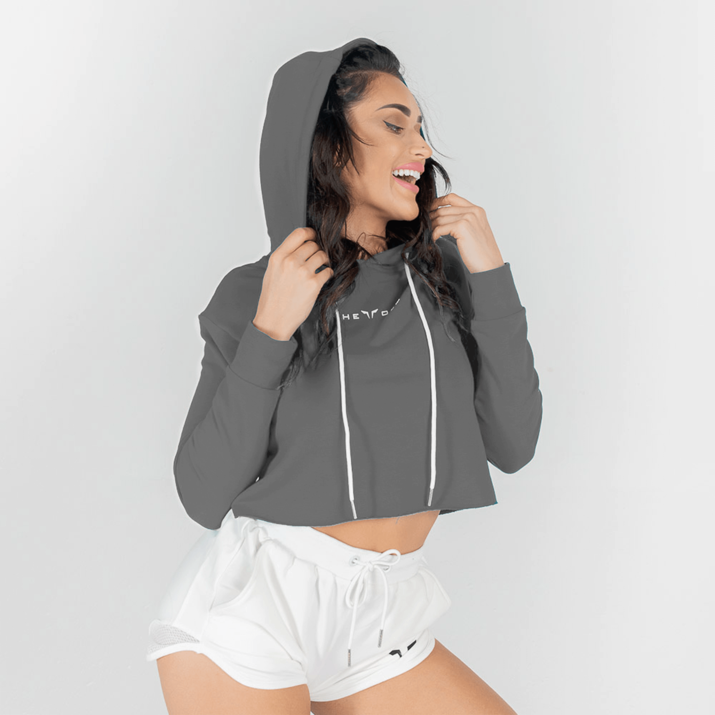 She-Wolf Crop Hoodie - Charcoal Hoodie with Bell Sleeves Flared Feminine