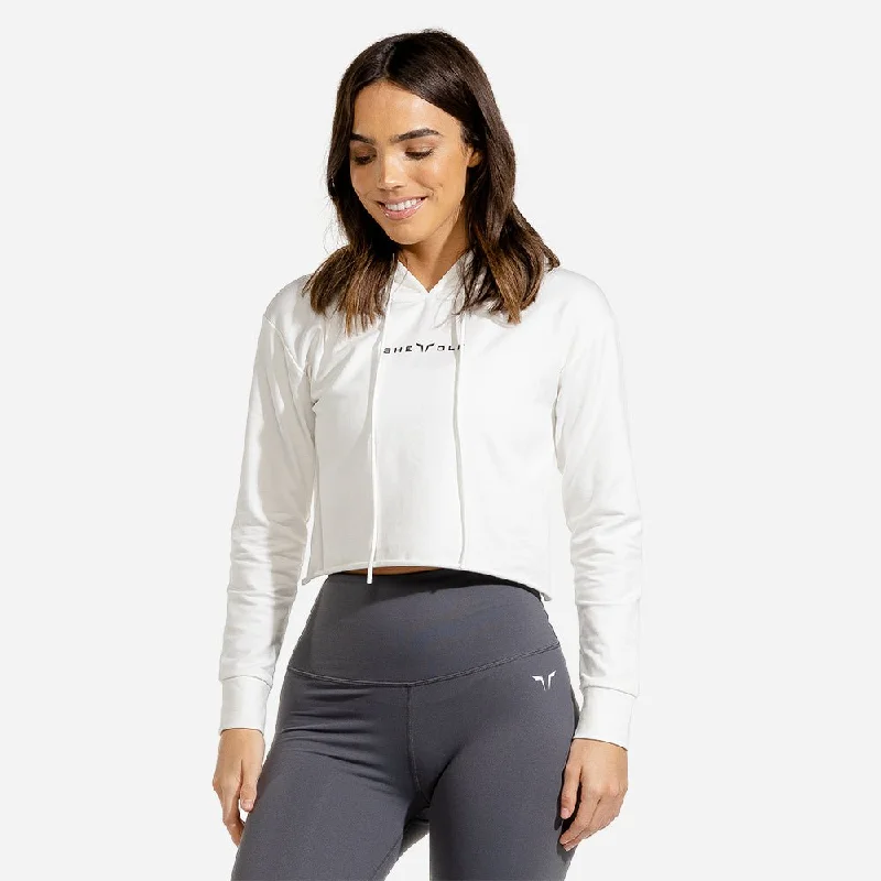 She-Wolf Crop Hoodie - White Hoodie with V-Neck Classic Versatile