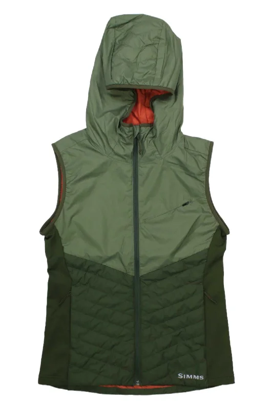 Simms Womens Fall Run Hybrid Hooded Vest Hoodie with Emblem Brand Identity