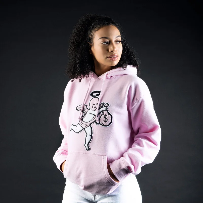 Pink Ski Mask Angel Chenille Patch  Hoodie - HW Hoodie with Slim Fit Tailored Modern