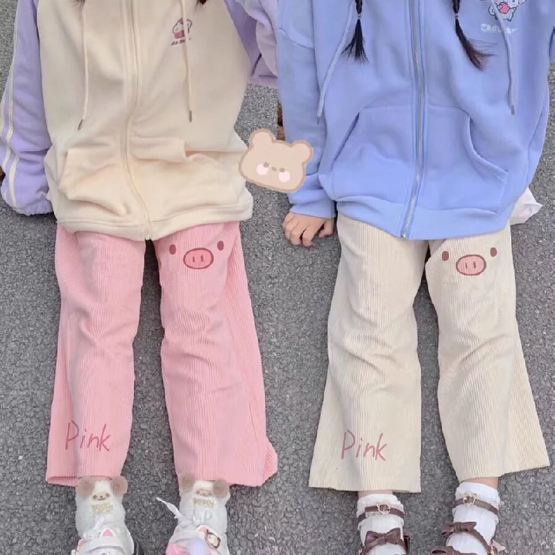 Soft girl cute pig wide leg pants plus size YV47140 Trendy Wide-Leg Pants
