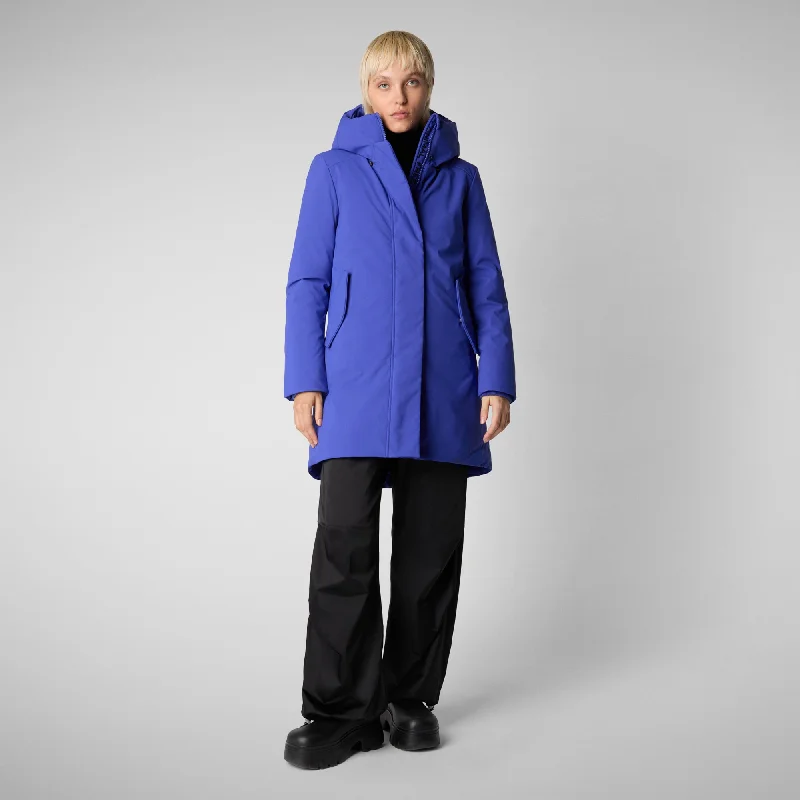 Women's hooded parka nellie in gentian blue Hoodie with Hem Ribbing Snug Secure