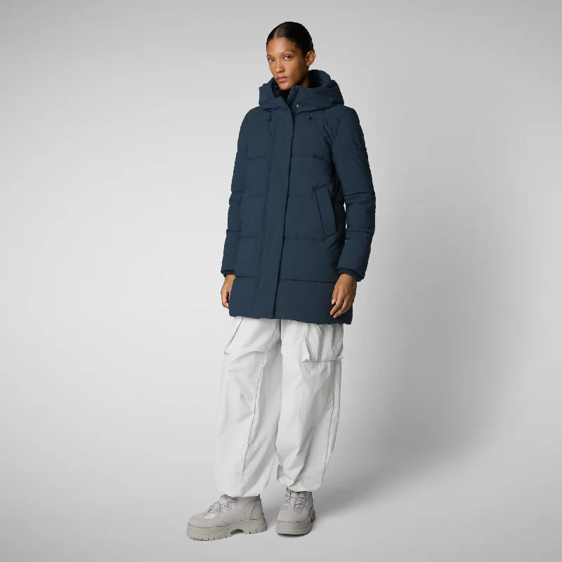 Women's Hooded Parka Bethany in blue black Zip Hoodie Drawstring Kangaroo Pocket
