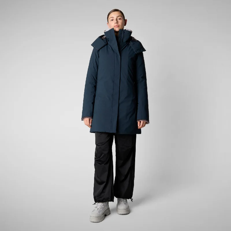 Women's hooded parka Samantah in blue black Hoodie with Hem Applique Textured Unique Women's hooded parka Samantah in blue black Hoodie with Hem Applique Textured Unique
