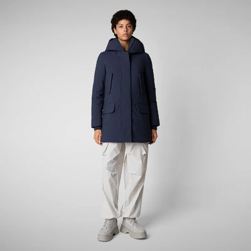 Women's hooded parka Soleil in navy blue Hoodie with Hem Lace Feminine Delicate