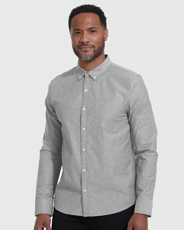 Stone Stretch Oxford Long Sleeve Shirt Zippered Buttoned Snapped