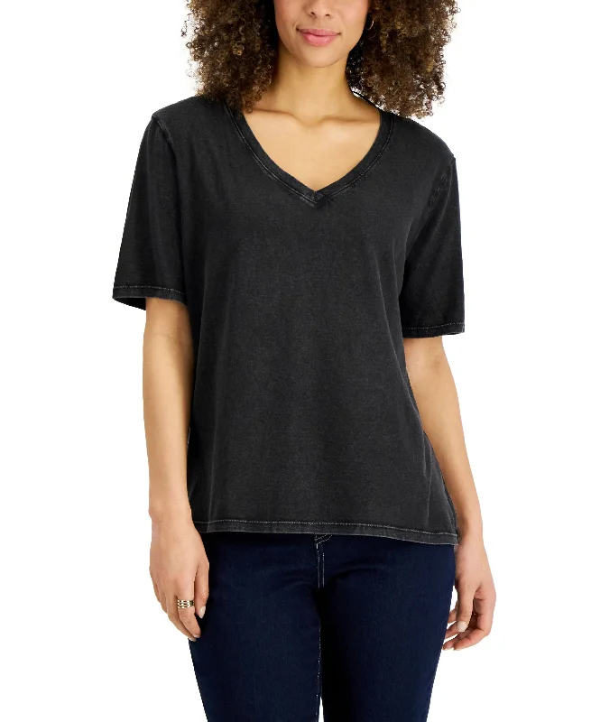 Style & Co Womens Cotton Oversized V Neck T-Shirt Elasticated Padded Insulated