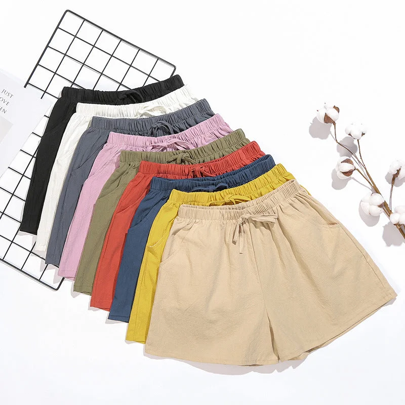 Summer loose linen cotton linen large size student sports casual shorts women's wide leg pants Classic Cropped Pants Summer loose linen cotton linen large size student sports casual shorts women's wide leg pants Classic Cropped Pants