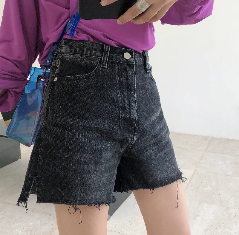 Summer retro street high waist denim shorts A word loose wide-legged thin wool pants women Classic Straight-Leg Pants