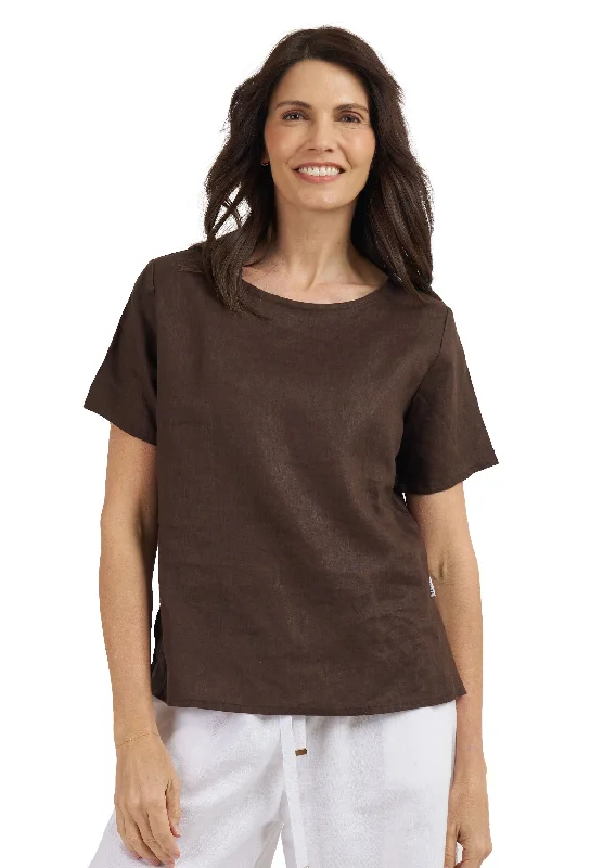 Teena-Linen Coffee T-Shirt Fleece Nylon Spandex