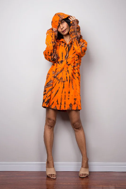 Orange Tie Dye Hoodie Hoodie with Distressed Vintage Worn