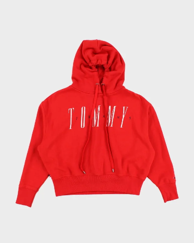 Tommy Hilfiger Red Hoodie - XS Hoodie with Drawstring Waist Adjustable Fitted